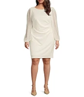 Jessica Howard Plus Size Boat Neck Long Dotted Illusion Sleeve Scuba Crepe Sheath Dress