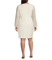 Jessica Howard Plus Size Boat Neck Long Dotted Illusion Sleeve Scuba Crepe Sheath Dress