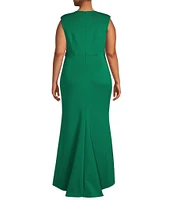 Jessica Howard Plus Size Cap Sleeve V-Neck Front Slit Dress