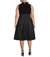 Jessica Howard Plus Size Ruffle V-Neck Sleeveless Tie Waist Pleated Fit and Flare Dress