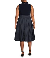 Jessica Howard Plus Size Ruffle V-Neck Sleeveless Tie Waist Pleated Fit and Flare Dress