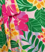 Jessica Howard Plus Size Tropical Floral Short Balloon Sleeve Shirt Dress