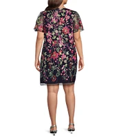 Jessica Howard Plus Size Short Sleeve Boat Neck Floral Embroidered Mesh Dress