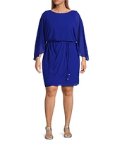 Jessica Howard Plus Size Souffle Chiffon Boat Neck 3/4 Dolman Sleeve Blouson Dress