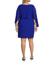 Jessica Howard Plus Size Souffle Chiffon Boat Neck 3/4 Dolman Sleeve Blouson Dress