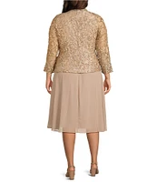 Jessica Howard Plus Size Soutache Chiffon Crew Neck 3/4 Sleeve Embellished Fit & Flare 2-Piece Jacket Dress