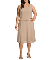 Jessica Howard Plus Size Soutache Chiffon Crew Neck 3/4 Sleeve Embellished Fit & Flare 2-Piece Jacket Dress
