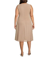 Jessica Howard Plus Size Soutache Chiffon Crew Neck 3/4 Sleeve Embellished Fit & Flare 2-Piece Jacket Dress