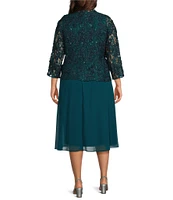 Jessica Howard Plus Size Soutache Chiffon Crew Neck 3/4 Sleeve Embellished Fit & Flare 2-Piece Jacket Dress