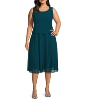 Jessica Howard Plus Size Soutache Chiffon Crew Neck 3/4 Sleeve Embellished Fit & Flare 2-Piece Jacket Dress
