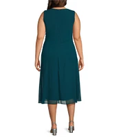 Jessica Howard Plus Size Soutache Chiffon Crew Neck 3/4 Sleeve Embellished Fit & Flare 2-Piece Jacket Dress