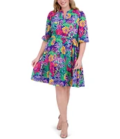 Jessica Howard Plus Size V Neck 3/4 Balloon Sleeve Tie Sash Sheath Dress