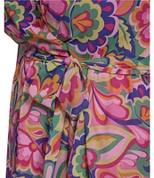 Jessica Howard Plus Size V-Neck 3/4 Sleeve Tie Sash Chiffon Faux Wrap Maxi Dress
