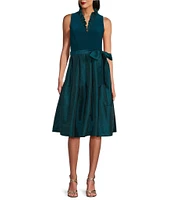 Jessica Howard Ruffle V-Neck Sleeveless Tie Waist Pleated Fit and Flare Dress