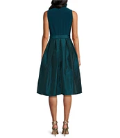 Jessica Howard Ruffle V-Neck Sleeveless Tie Waist Pleated Fit and Flare Dress