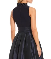 Jessica Howard Ruffle V-Neck Sleeveless Tie Waist Pleated Fit and Flare Dress