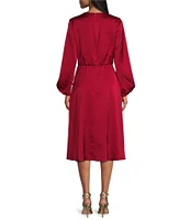 Jessica Howard Satin Drape Front Cowl Neck Long Sleeve Fit & Flare Dress