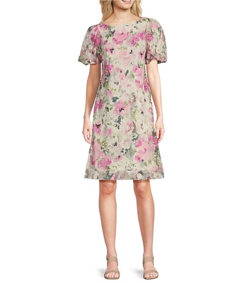 Jessica Howard Short Bubble Sleeve Floral Print Mini Sheath Dress