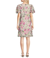 Jessica Howard Short Bubble Sleeve Floral Print Mini Sheath Dress