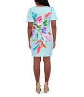 Jessica Howard Short Puffed Sleeve Floral Scuba Sheath Dress