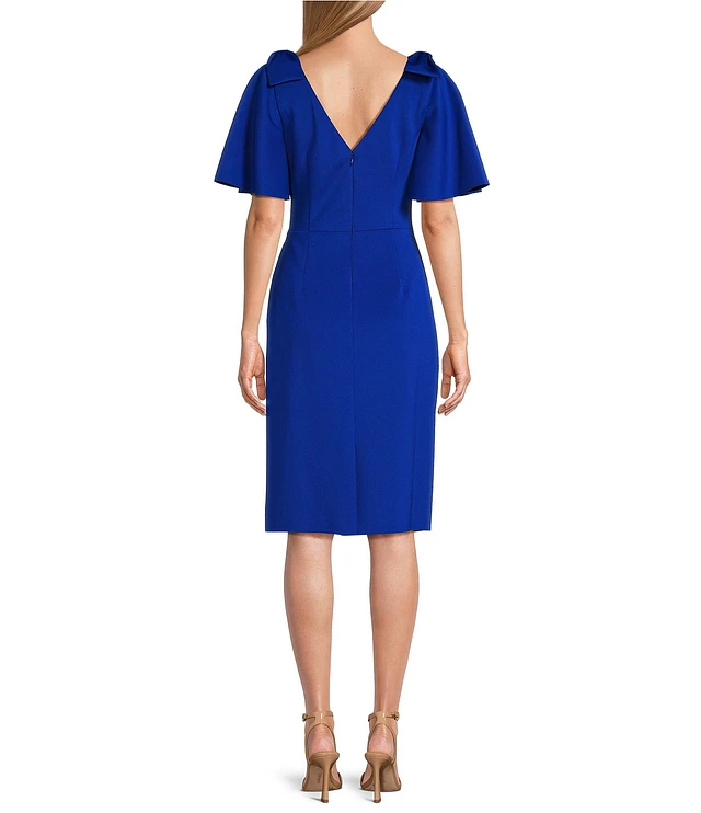 Jessica Howard Short Sleeve Boat Neck Bow Detail Ruched Sheath Dress |  Liberty Center