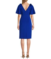 Jessica Howard Short Sleeve Boat Neck Bow Detail Ruched Sheath Dress