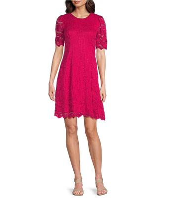 Jessica Howard Short Sleeve Lace Fit and Flare Dress