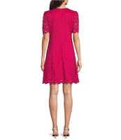Jessica Howard Short Sleeve Lace Fit and Flare Dress