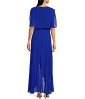 Jessica Howard Split Sleeve Tie Waist Round Neck High-Low Popover Dress