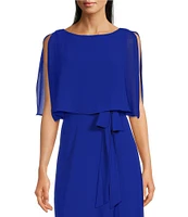 Jessica Howard Split Sleeve Tie Waist Round Neck High-Low Popover Dress