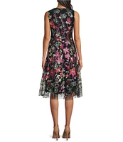 Jessica Howard Sleeveless V-Neck Floral Embroidered Dress