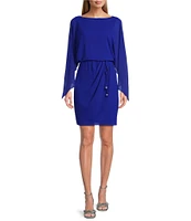 Jessica Howard Souffle Chiffon Boat Neck 3/4 Dolman Sleeve Blouson Dress