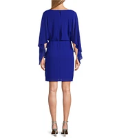 Jessica Howard Souffle Chiffon Boat Neck 3/4 Dolman Sleeve Blouson Dress