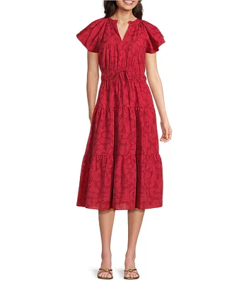 Jessica Howard Split V-Neck Short Sleeve A-Line Dress