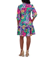 Jessica Howard V Neck 3/4 Balloon Sleeve Tie Sash Sheath Dress