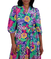 Jessica Howard V Neck 3/4 Balloon Sleeve Tie Sash Sheath Dress
