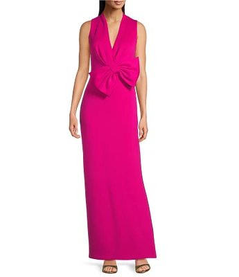 Jessica Howard V-Neck Bow Waist Long Sheath Dress