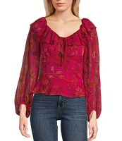 Jessica Simpson Aki Blouson Sleeve Floral Printed Peasant Blouse