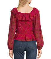 Jessica Simpson Aki Blouson Sleeve Floral Printed Peasant Blouse