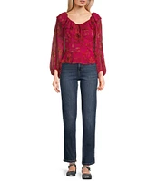 Jessica Simpson Aki Blouson Sleeve Floral Printed Peasant Blouse