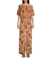 Jessica Simpson Alma Paisley Printed Off-The-Shoulder Puffed Sleeve Coordinating Blouse