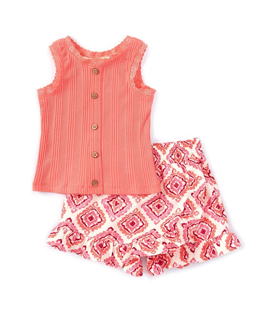 Jessica Simpson Baby Girls 12-24 Months Pink Variegated Stretch Rib Top & Wrap Skort Set