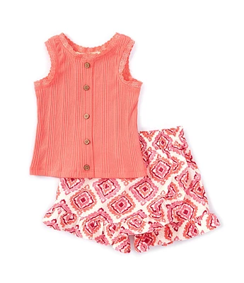 Jessica Simpson Baby Girls 12-24 Months Pink Variegated Stretch Rib Top & Wrap Skort Set