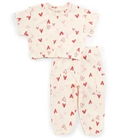 Jessica Simpson Baby Girls 12-24 Months Short Sleeve Heart-Printed Terrycloth Sweatshirt & Matching Jogger Pant Set