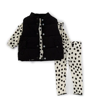 Jessica Simpson Baby Girls 12-24 Months Sleeveless Puffer Vest, Long-Sleeve Printed Sweatshirt & Matching Jogger Pant Set