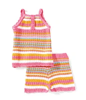 Jessica Simpson Baby Girls 12-24 Months Sleeveless Striped Crocheted Tank Top & Matching Shorts Set
