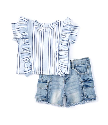 Jessica Simpson Baby Girls 12-24 Months Stripe Ruffle Top & Denim Short Set