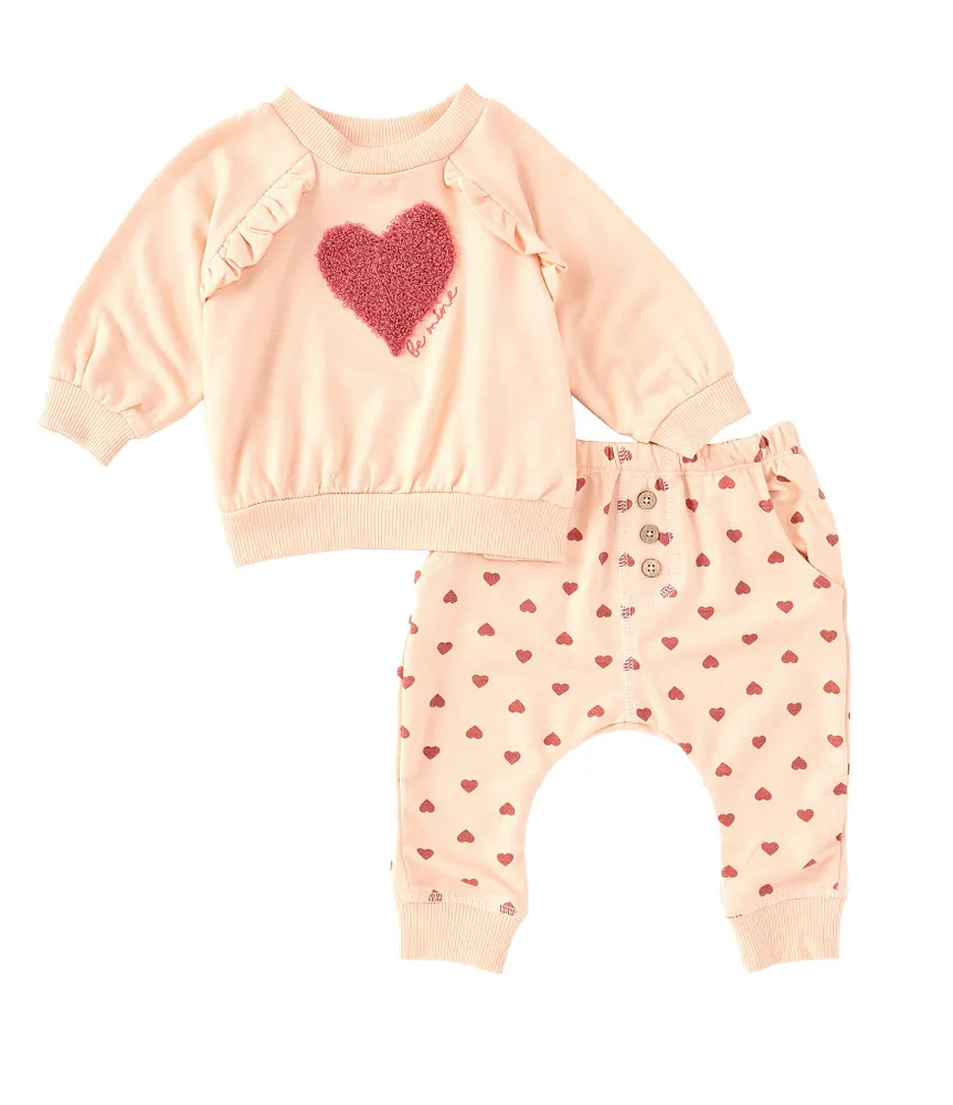 Jessica Simpson Baby Girls Newborn-9 Months Long Sleeve Heart-Motif  Sweatshirt & Heart Print Jogger Pants Set