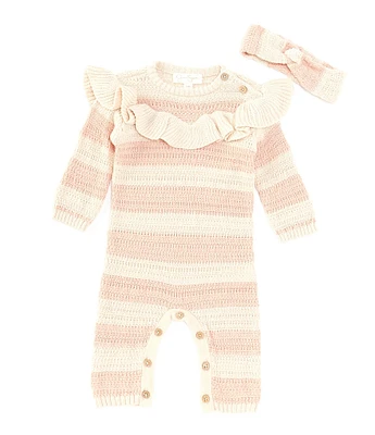 Jessica Simpson Baby Girls Newborn-9 Months Long Sleeve Wide-Stripe Coverall