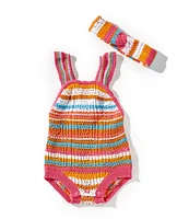 Jessica Simpson Baby Girls Newborn-9 Months Sleeveless Striped Crocheted-Pattern Bodysuit